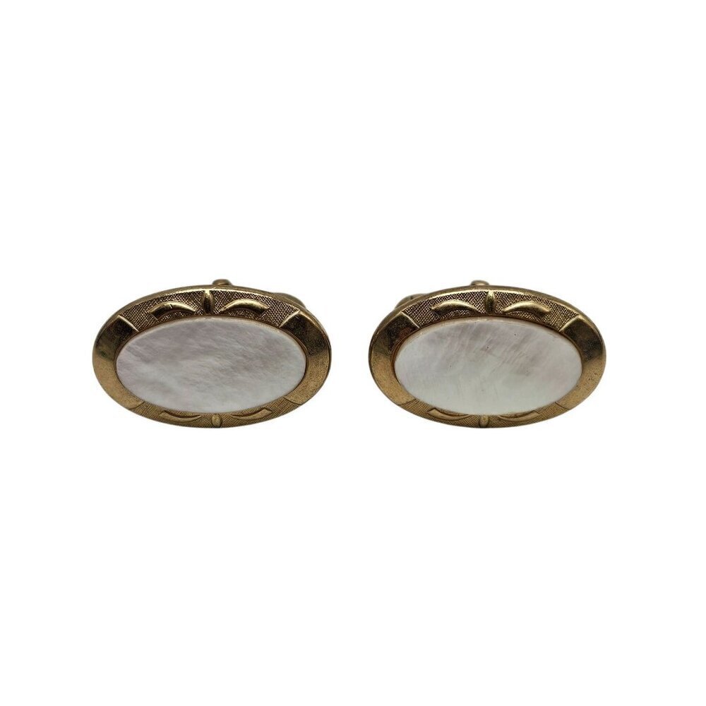 Vintage Swank Gold Tone Mother Of Pearl Cufflinks Mid Century